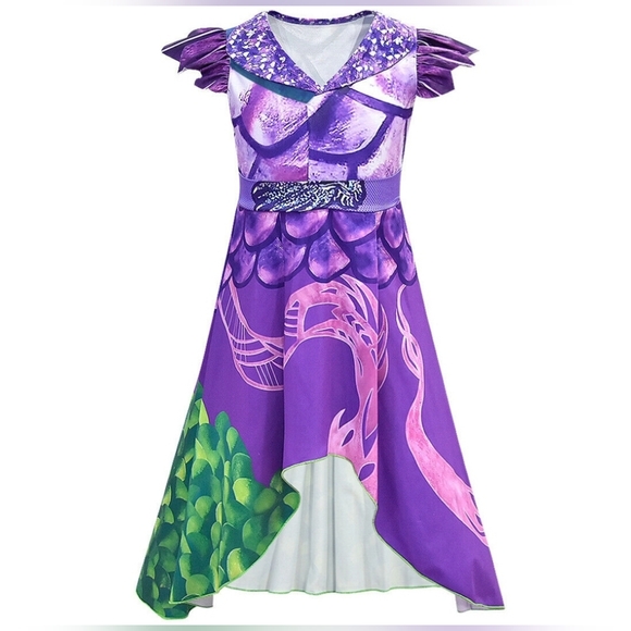 MAL Descendants hi-low dress gown Halloween COSTUME 9 10 12 14 16 - Picture 2 of 12